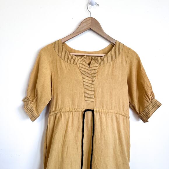 Pana Mina Flax Cotton Lagenlook Dress Size XS Yellow Boho Ethically Made India - Picture 3 of 10